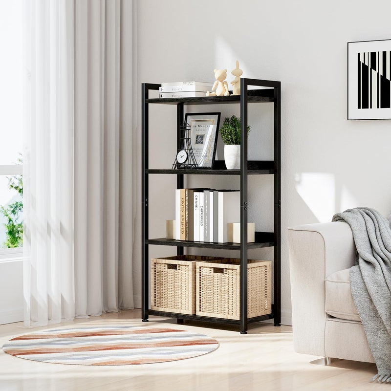 NUMENN Bookshelf, 4 Tier Bookshelves, Home Office Bookcase Shelf Storage Organizer, Free Standing Storage Shelving Unit for Bedroom, Living Room and Home Office, Black - Image 2